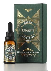 Aceite de CBD de amplio espectro Canasity 10 %, frasco y caja