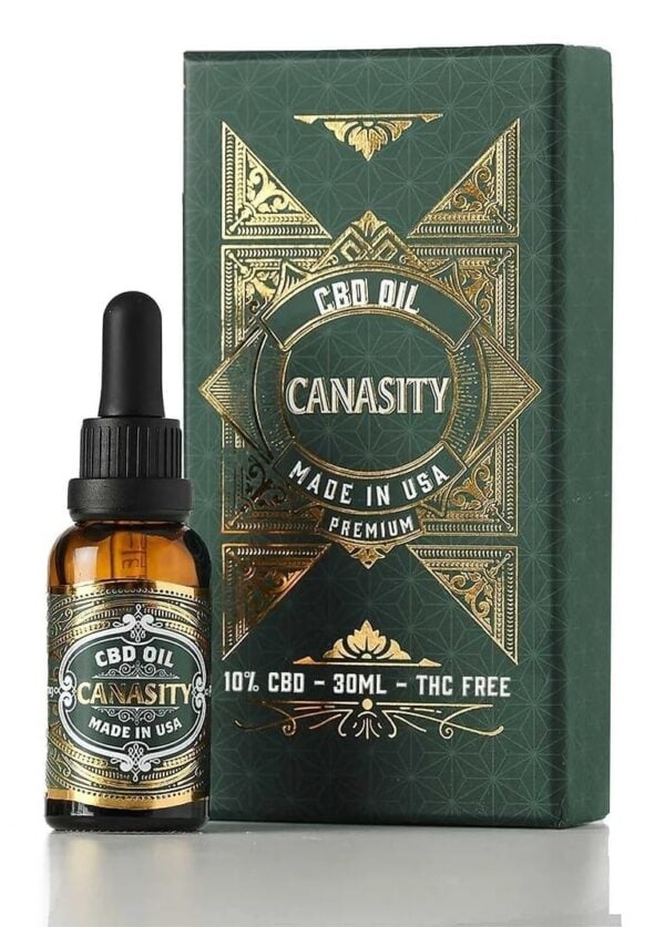 Aceite de CBD de amplio espectro Canasity 10 %, frasco y caja