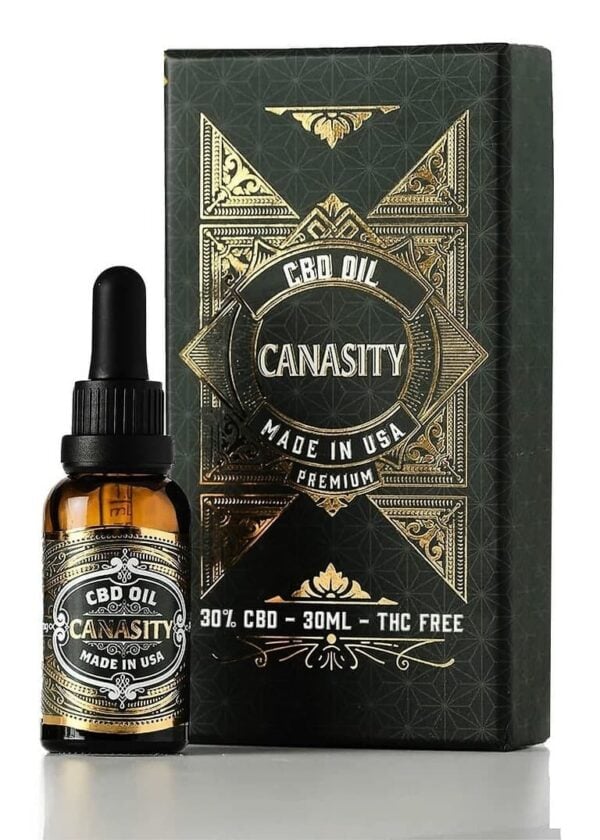 Aceite de CBD de amplio espectro Canasity 30 %, frasco y caja