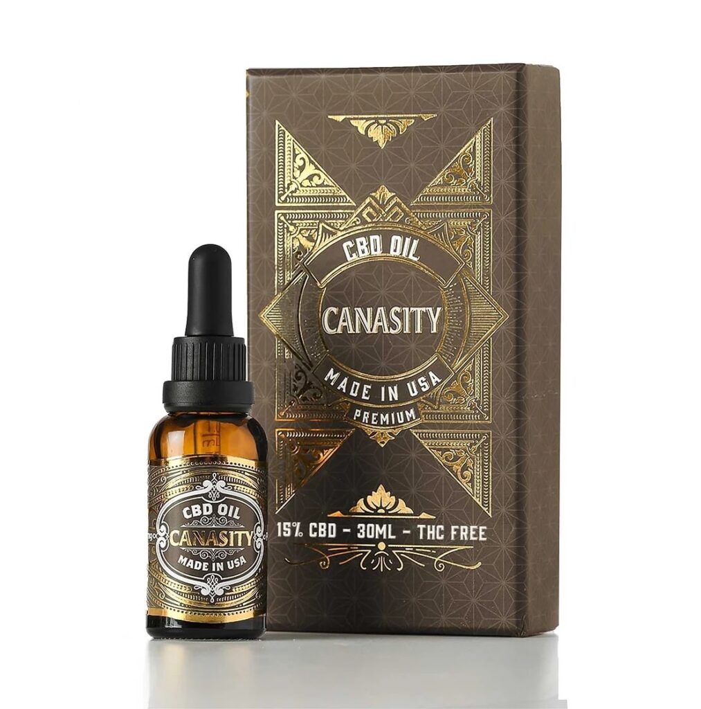 Aceite de CBD Canasity 15 % — frasco de 30 ml y caja